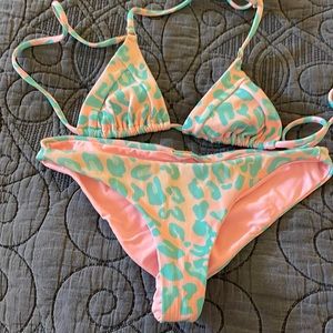 Beach bunny leopard bikini pink and blue- LIKE NEW Small top and bottom